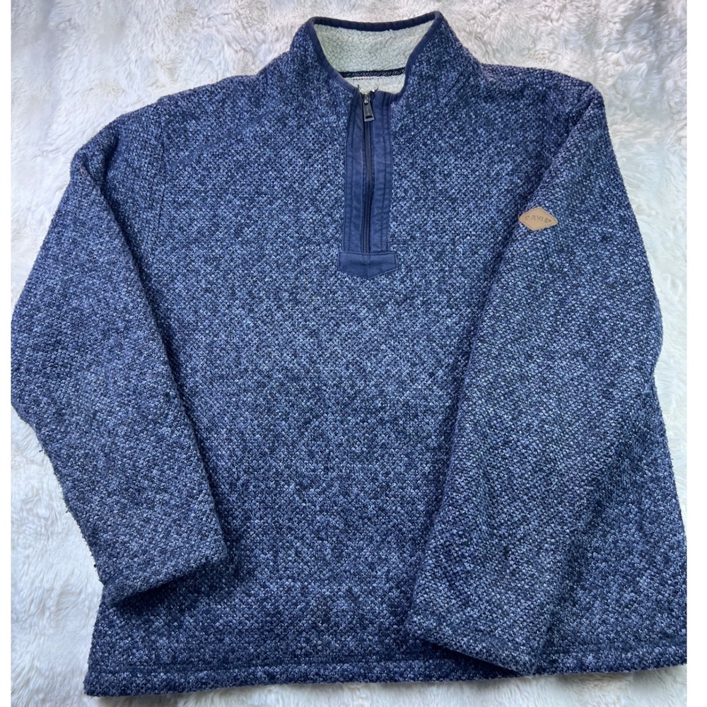 Orvis Classic Collection Mens Blue Marled Sherpa Lined Quarter Zip Pullover Sz L